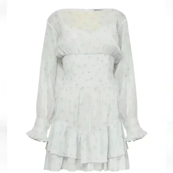 French Connection Cecilia Hallie Recycled Polyester Crinkle Ruffle Mini Dress L - Picture 3 of 13